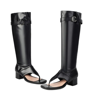 New Fashion sandalias femininas Clip Toe Chunky Heels High Top Sandals Women Knee High Boot Summer Shoes Lady Flip Flops WSH5264