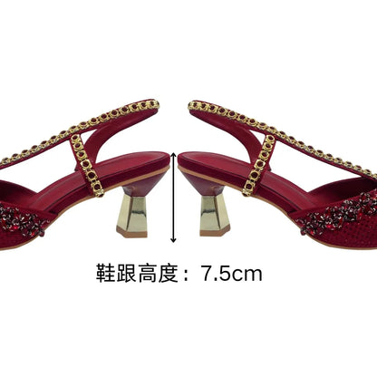 Insightlink Luxury Red Rhinestone Slingback Heels Bow Clutch Set Pointed Toe Shoes for Women Wedding Party Banquet Formal Event