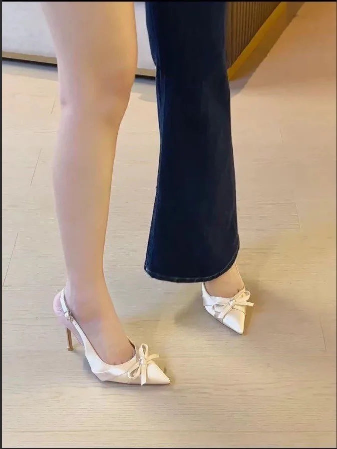 Luxury High Heels Sandals Bow Pointed Toe Women's Shoes Sexy Pumps Slippers Elegant Party Fashion Slides Stilettos Mujer Zapatos