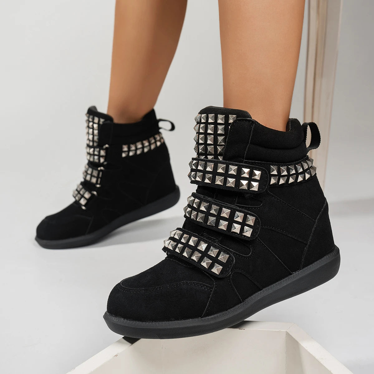 2026 New Studded Buckled Women Ankle Boots Trend Cool Punk High Heels Booties Soft Fashion Causal Dress Party Shoes for Women