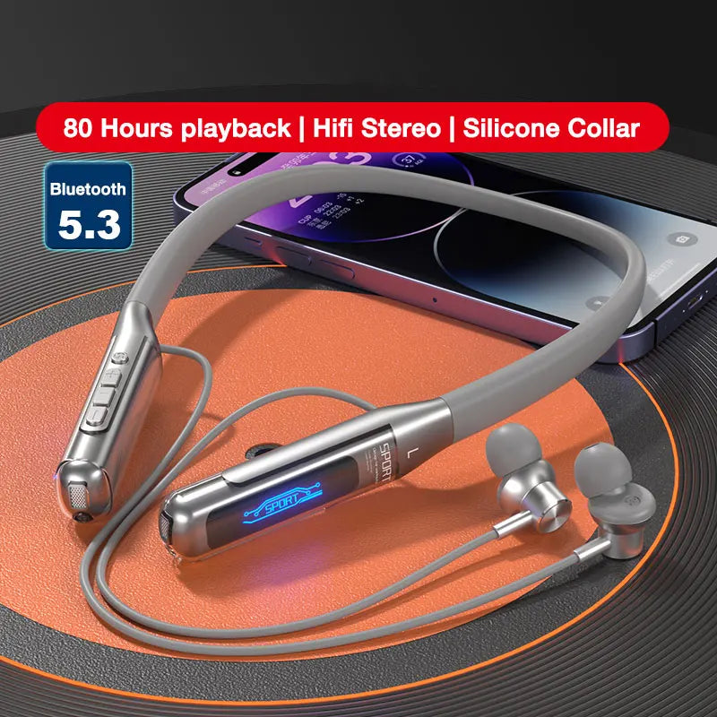 EARDECO 80 Hours Playback Bluetooth Headphone Neckband Wireless Headphones Bass Bluetooth Earphone with Mic Sport Stereo