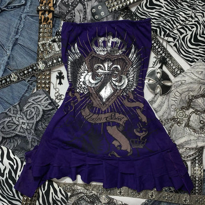 Y2K Girl Camisole Dress Top Y2K Clothes Blue Gothic Bow Slim Fit Underwear Personality New Versatile