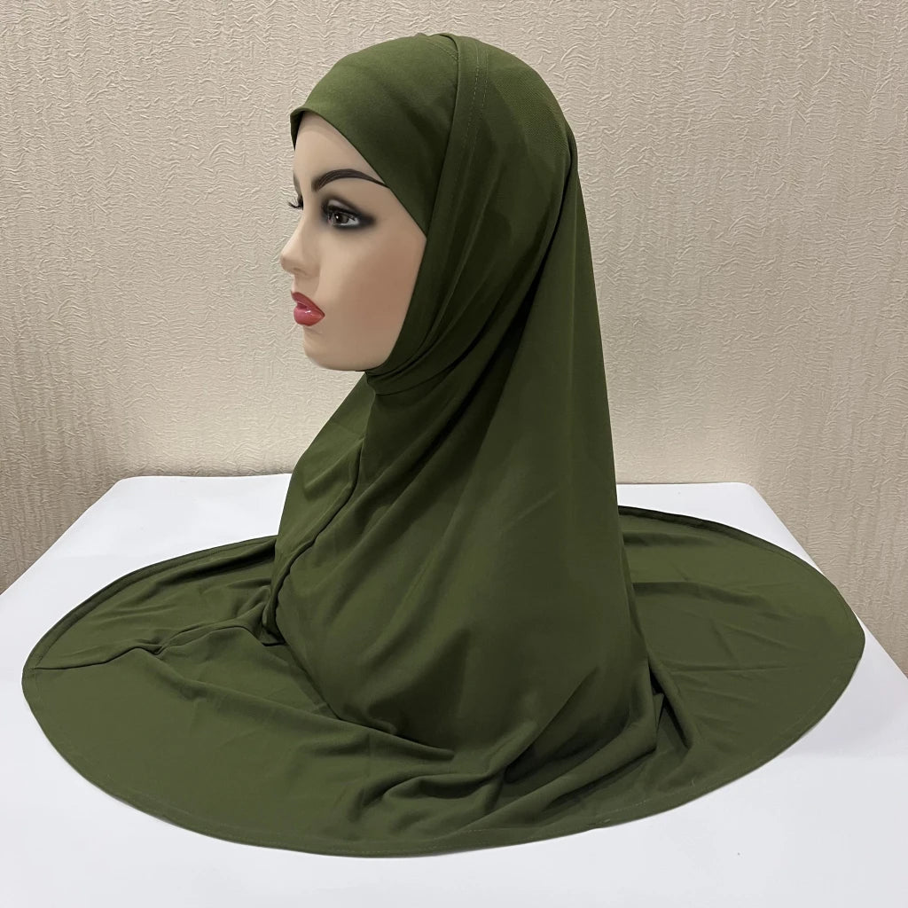 H292 Plain Two Pieces Large size muslim hijab with chin part top quality amira pull on islamic scarf hot sell headscarf