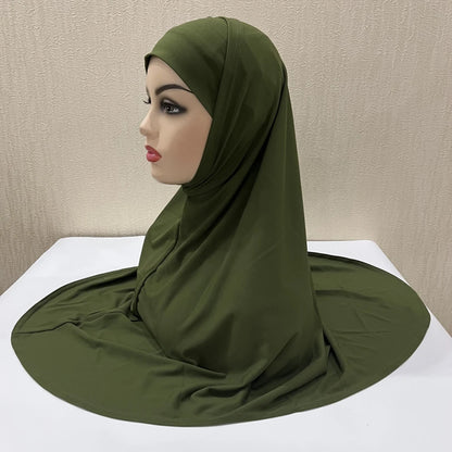 H292 Plain Two Pieces Large size muslim hijab with chin part top quality amira pull on islamic scarf hot sell headscarf