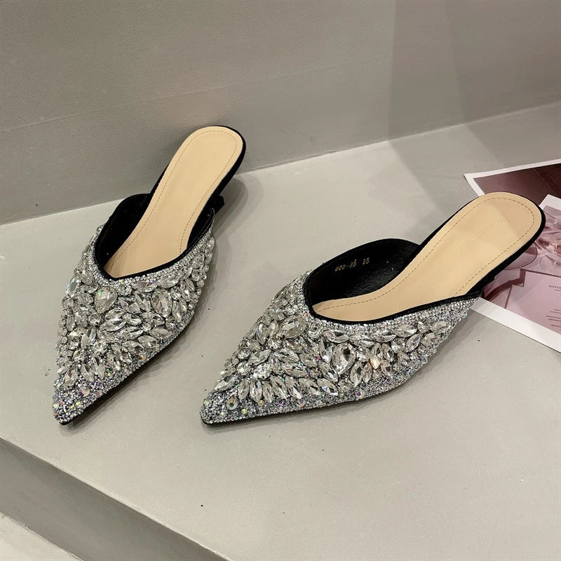 Summer New Women Shoe Luxury Rhinestone Mueller Slippers For Woman Elegant French Style Casual Shoe Designer Shoes