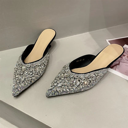 Summer New Women Shoe Luxury Rhinestone Mueller Slippers For Woman Elegant French Style Casual Shoe Designer Shoes