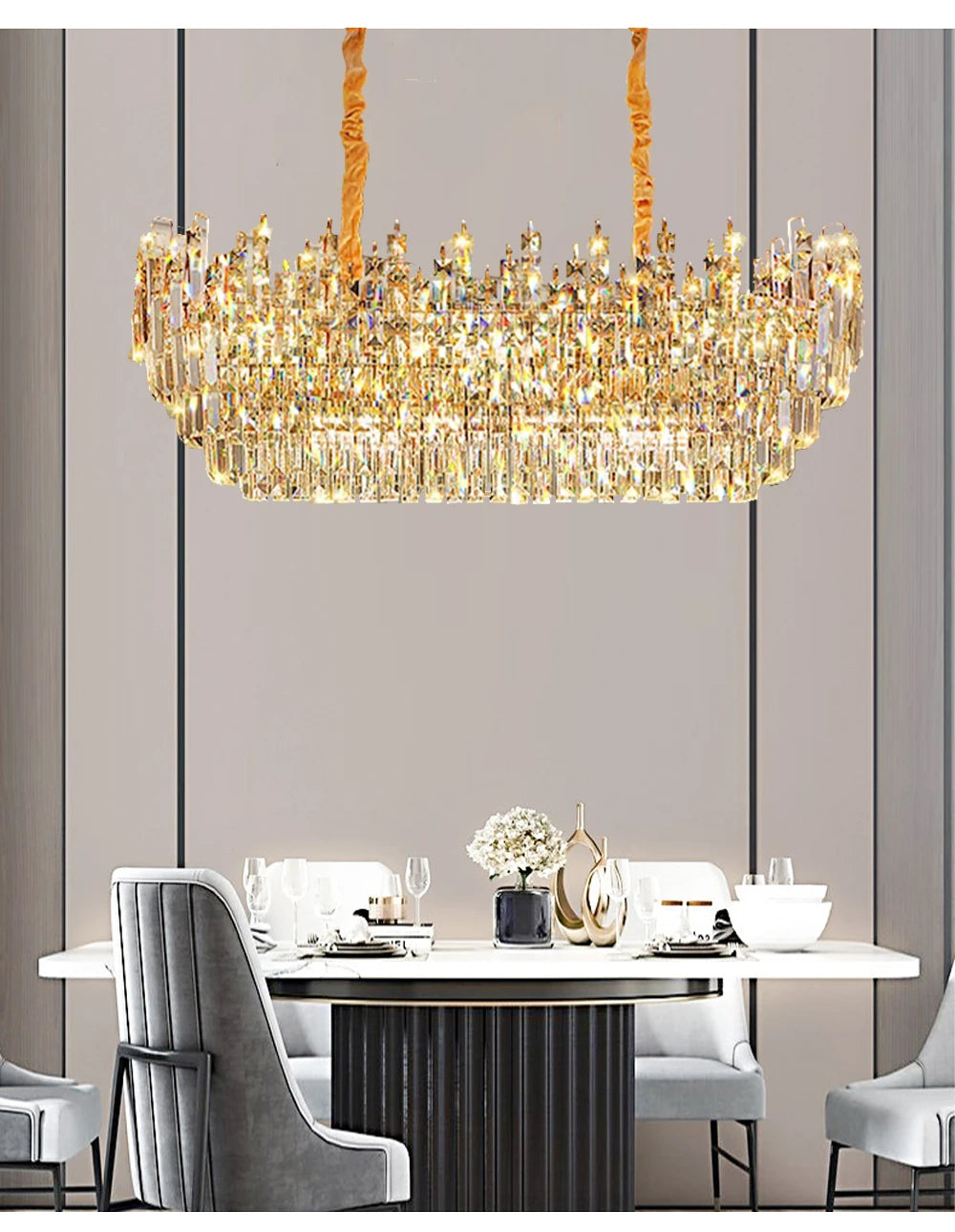 Modern Crystal Pendant Luxury Ceiling Chandelier LED Hanging Lamp for Living Dining Room Bedroom Home Decor Gold Luster Lighting