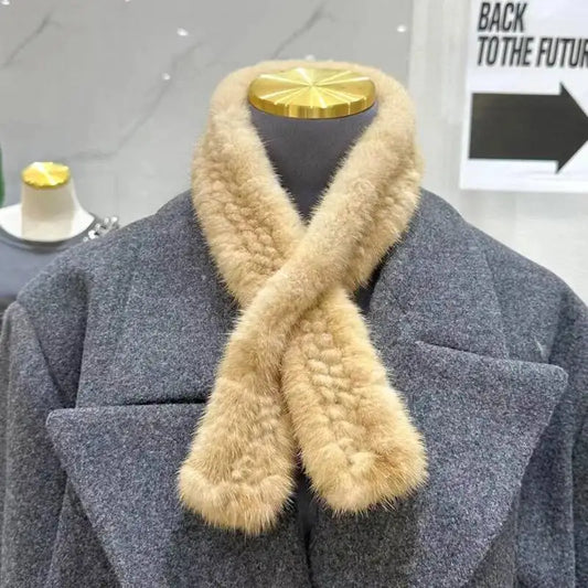 Natural Mink Fur Scarf Women Winter Fashion Knitted Mink Fur Collar Scarf Luxury Fur Neck Warmer Thick Warm Ring Fur Scarves