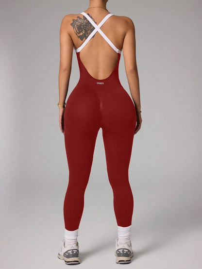 Cross shoulder strap pants jumpsuit yoga suit fitness suit threaded jumpsuit seamless exercise quick drying yoga jumpsuit