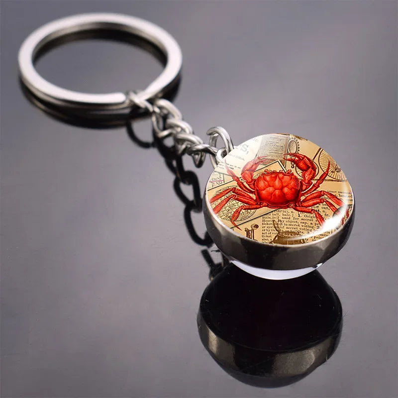 Animals Cute Keychain Cat Dog Bear Peacock Rabbit Squirrel Phoenix Double Side Glass Ball Pendant Keyring Jewelry Key Chain Gift