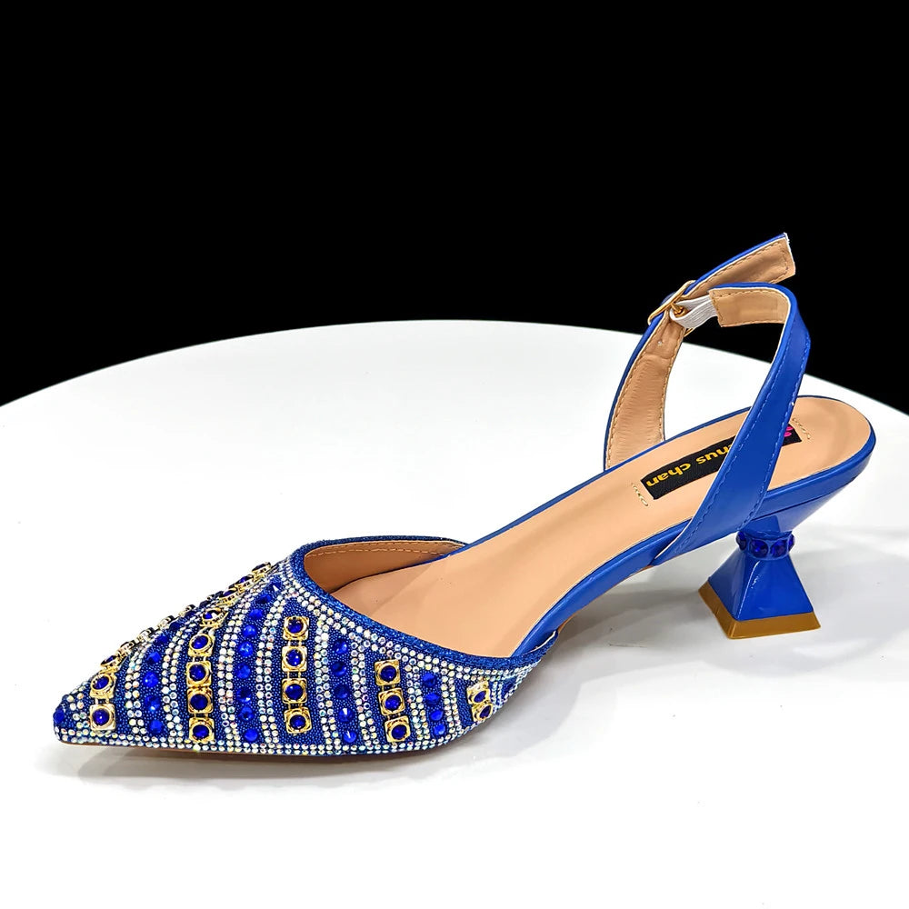 2025 Shiny Italian Fashion Pointed Toe Women Heel Fashion Rhinestone Decoration Fuchsia Color Shoes And Bag Set