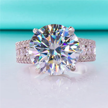 Luxury D Color 10 Carat Moissanite Rings for Women 925 Sterling Silver Brilliant Round Lab Diamond Wedding Anniversary Ring Gift