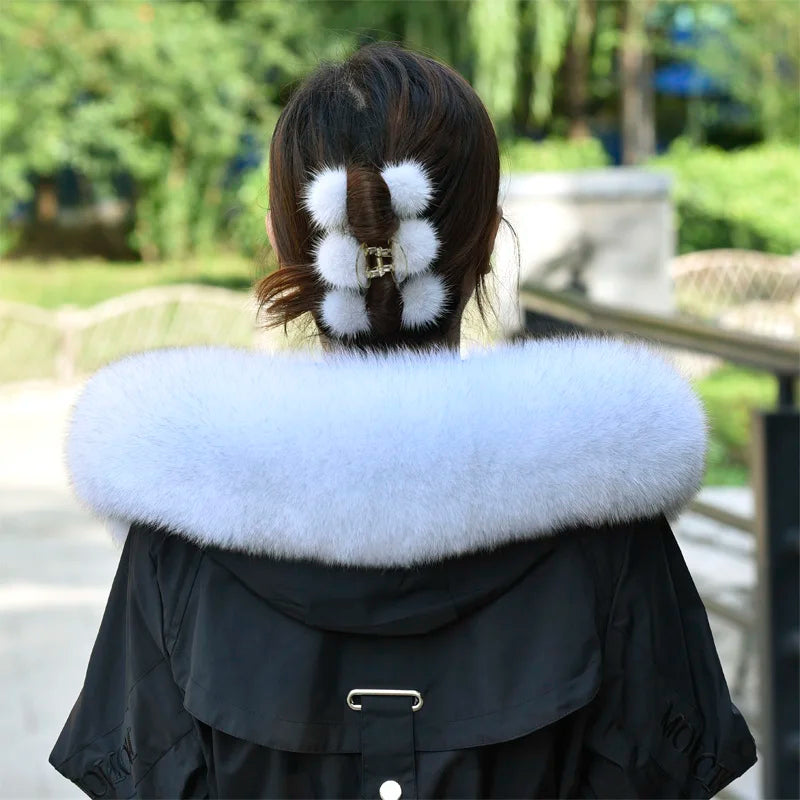 100% Real Fox Fur Collar Winter removable fur Hood Trims Warm Furry Decor Shawls for Coat Parkas Luxury Female fur Scarf
