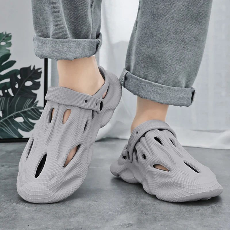 Shevalues Summer New Hollow Sandals For Men Outdoor Fashion Hole Clogs Slippers Men Non-slip Garden Shoes Soft Sole Beach Slides