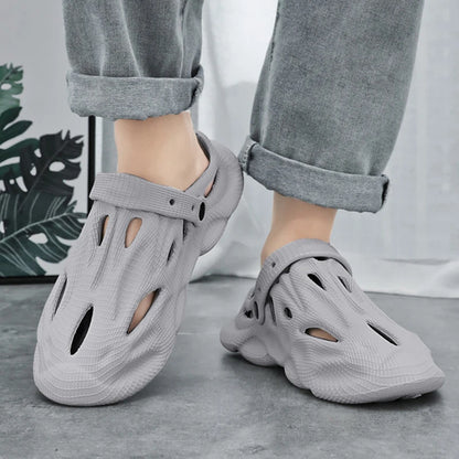 Shevalues Summer New Hollow Sandals For Men Outdoor Fashion Hole Clogs Slippers Men Non-slip Garden Shoes Soft Sole Beach Slides