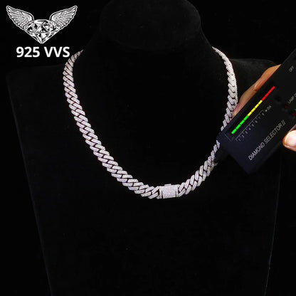925 Silver 10mm 2 Rows Moissanite Cuban Link Chain Bling Iced Out Pass Diamond Tester VVS Sterling Silver VVS Necklace