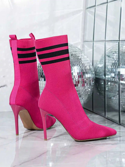 New Design Women Elastic Pointed-Toe Stiletto Heel Ankle Boots Sexy Lady High Heel Slim-Fit Stretch Socks Ankle Boots