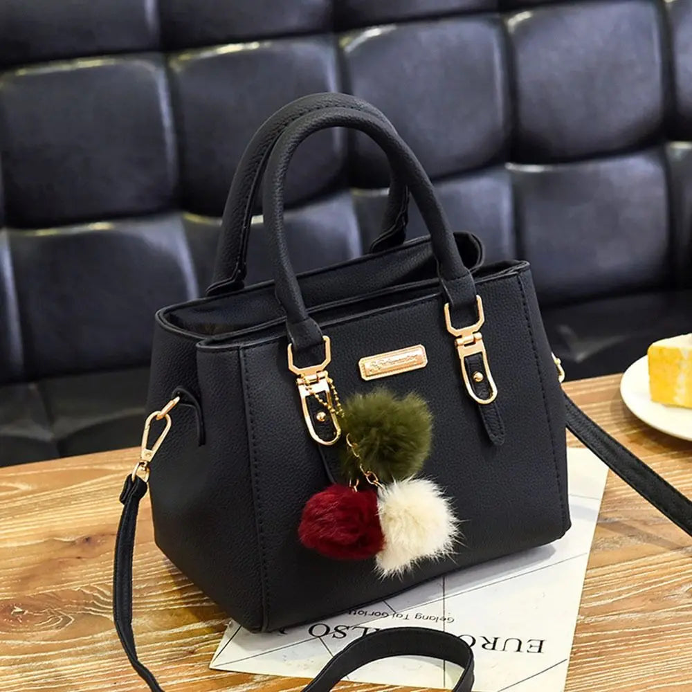Simple Fashion Shoulder Bags PU Leather Solid Color Embossed Crossbody Bag Large Capacity with Pendant Female Messenger Bag