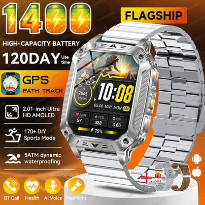 2026 New Outdoor GPS Smart Watch 1400mAh High Capacity Battery 2.01" Sapphire Screen 10ATM Waterproof Dual-color Lamp Smartwatch