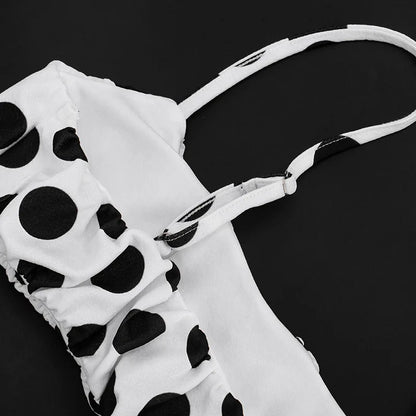 FAGADOER Retro Polka Dot Two Piece Sets Spaghetti Strap Ruched Crop Top + Bubble Puff Shorts Outfits Women Holidays Suits
