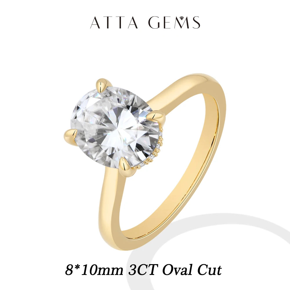 ATTAGEMS Oval Cut 1.0-4.5CT D VVS1 Moissanite Rings for Women 925 Sterling Silver Solitaire Engagement Ring Luxury Band Jewelry
