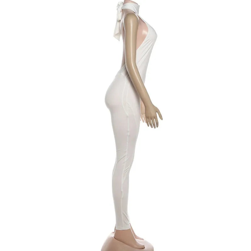 ANJAMANOR Halter Backless Bodycon Jumpsuits Sexy Clubwear Woman Catsuit White Black One Piece Outfit Summer 2026 D87-CE35