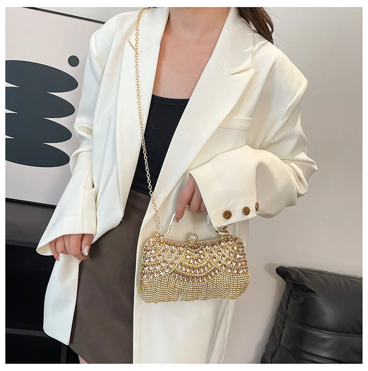 Super Exquisite Diamonds Frame Handbags Gold Silver Hasp Chains Designer New Style Shoulder Bags for Women 2025 Fashion Party