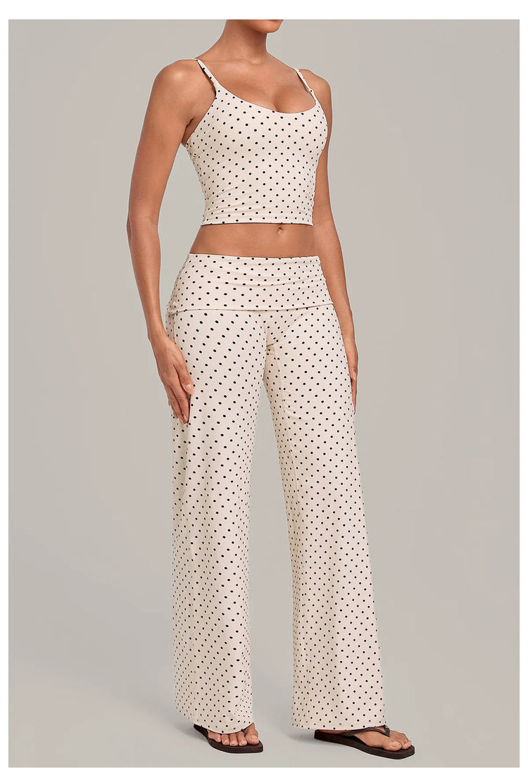 2PCS Stripes And Polka Dots Yoga Suit Women Tracksuits Sports Outfits Gym Clothes Breathable Sports Bra Fitness Flared Pants Set