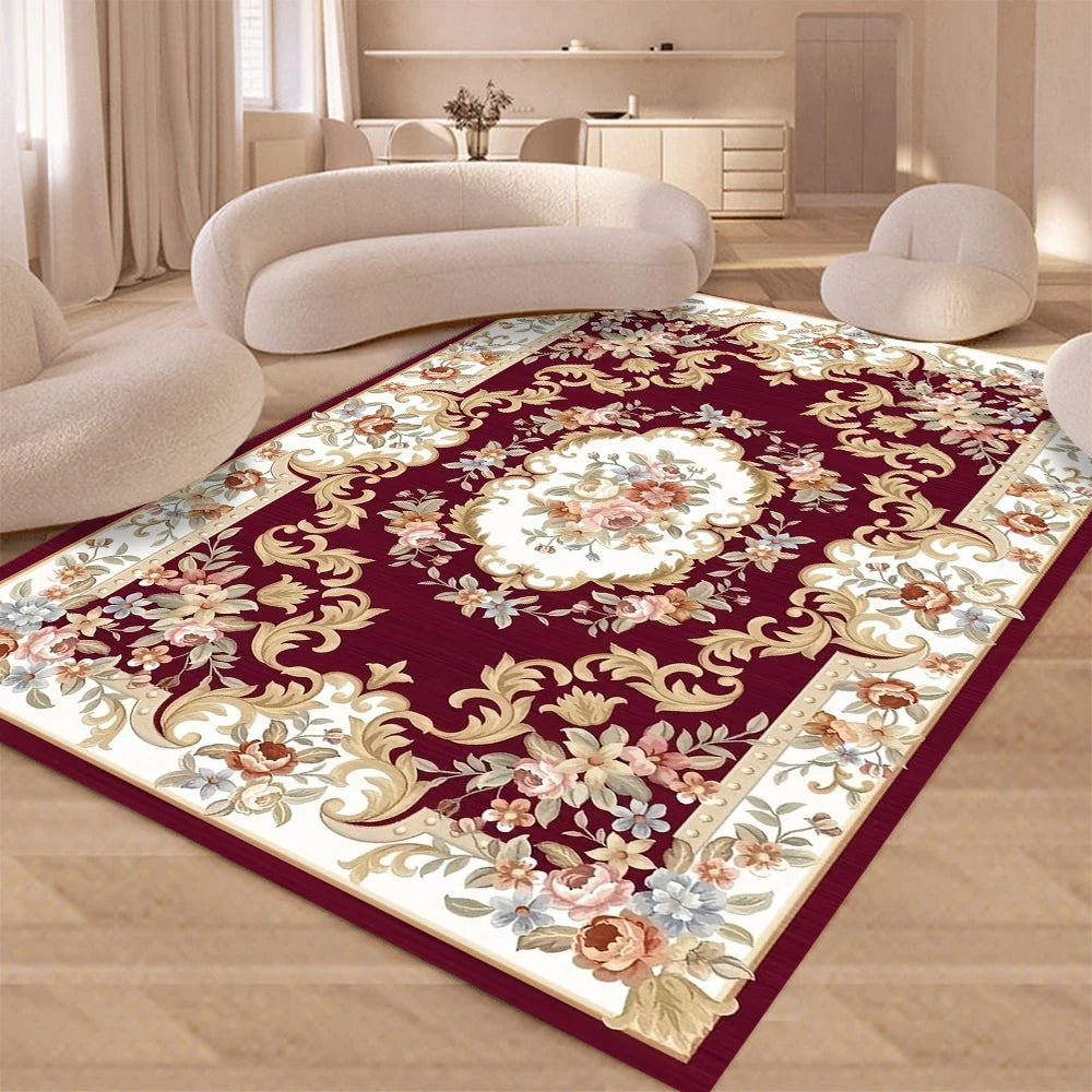 European Retro Floral Large Carpet for Living Room Luxury Decoration Rug  Non-slip Bedroom Cloakroom Washable Soft Mat
