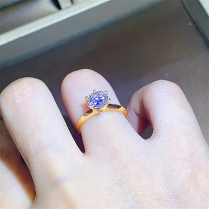 100% Real 24k Gold Ring Moissanite 1ct With Certificate Luxury Wedding Jewelry For Women Summer Engagement Gift