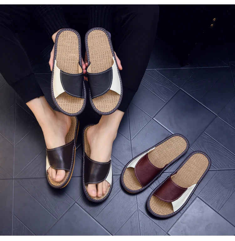 NewLight Luxury Genuine Leather Sheepskin Women's Slippers PVC Rubber Sole Non-Slip Summer Shoes Comfortable Soft Couple Sandals