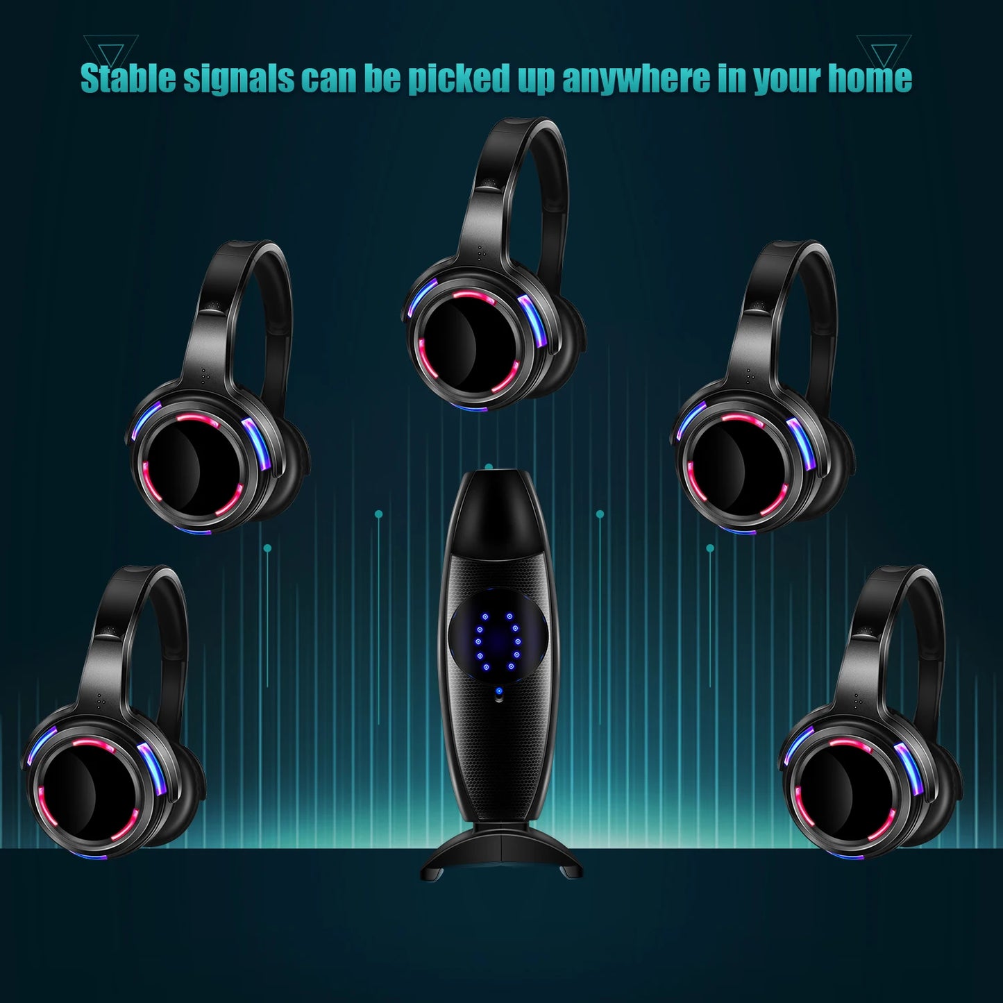 LED Transmitter Silent Disco Headphones for Quiet Events Parties Meetings Yoga - Adjustable Volume Wireless Music Headsets