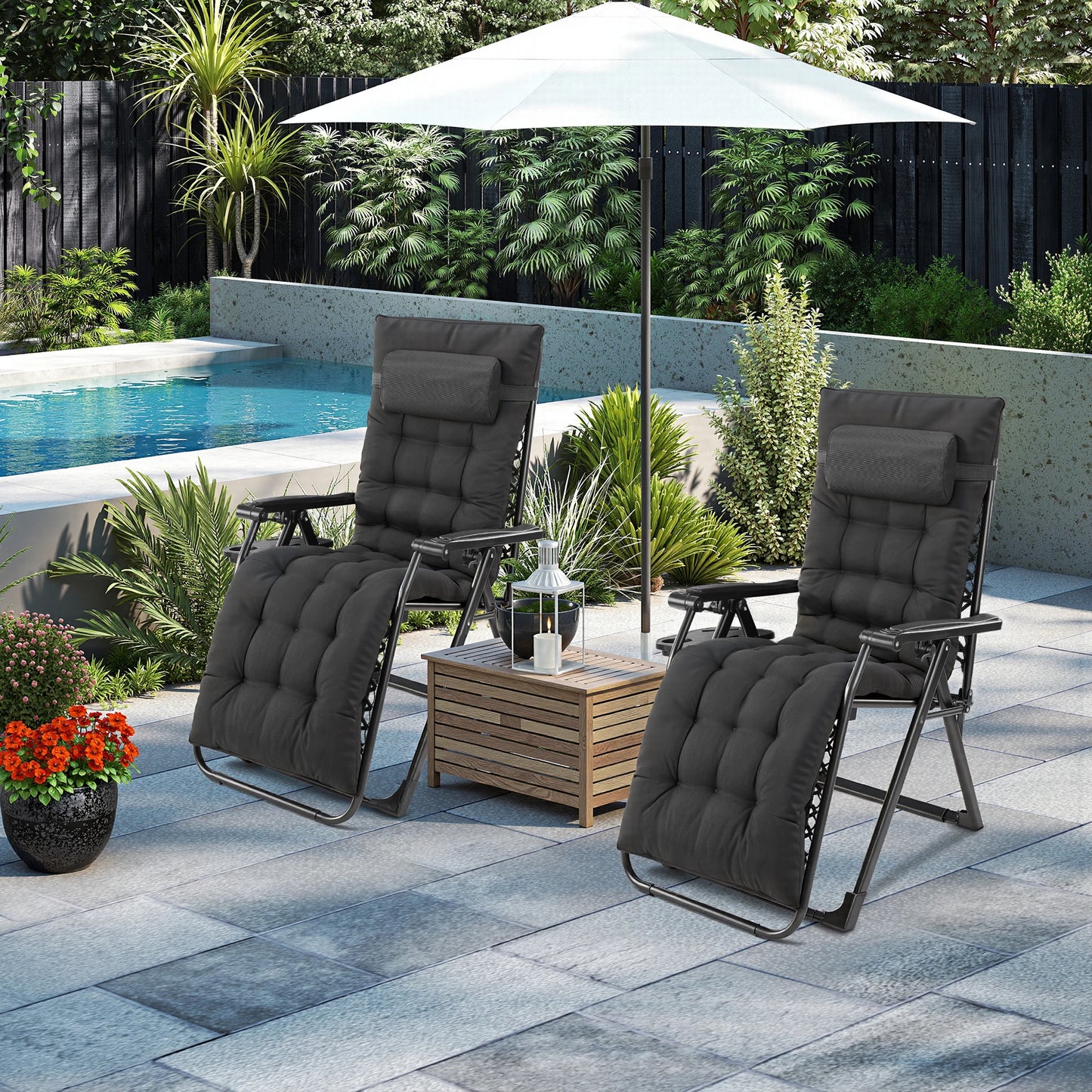 JHK Zero Gravity Portable Recliner Camping Patio Outdoor Garden Lounge Chair with Cup Holder Trays Adjustable Pillow for Backyard