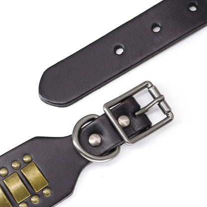 Genuine Leather Big Dog Collar 2inch Wide Diamond Dog Collars Durable Spike Pet Necklace Luxury for Medium Large Dogs Pitbull