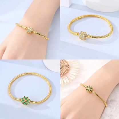Silver 925 Bracelet Original Bracelets Colorful Zircon Heart Flower Cat Snake Chain For DIY Charms 17-20CM Luxury Jewelry Gifts