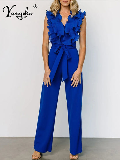 Sexy Backless Ruffles Jumpsuit Women Summer Fashion Romper Jumpsuit Woman One Pieces Streetwear Elegant Birthday Party Jumpsuits