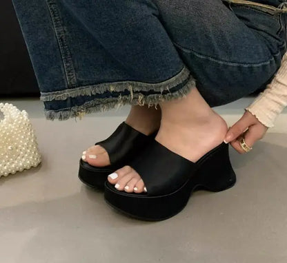 Summer Women's Slippers Fashion Platform Sandals Luxury Leather Casual Slippers High-heele Slippers for Women Open Toe Sandalias