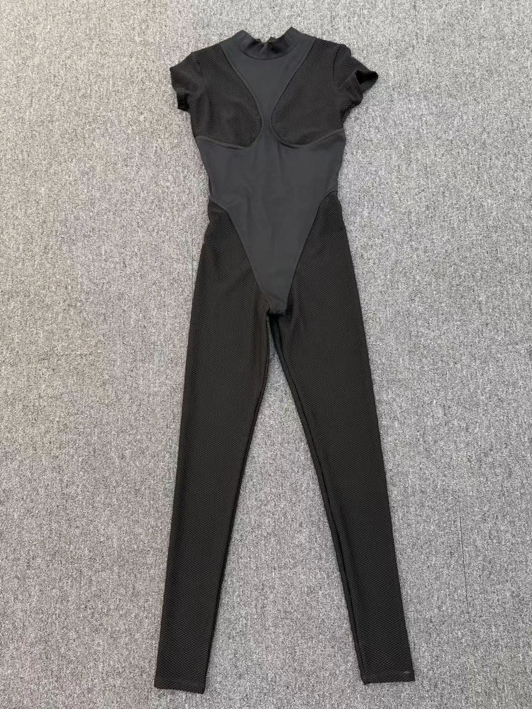 Sexy One-Piece Womens Tracksuit Long Sleeved Sports Rompers Running Yoga Jumpsuit High Stretch Push Up Fitness Workout Bodysuits