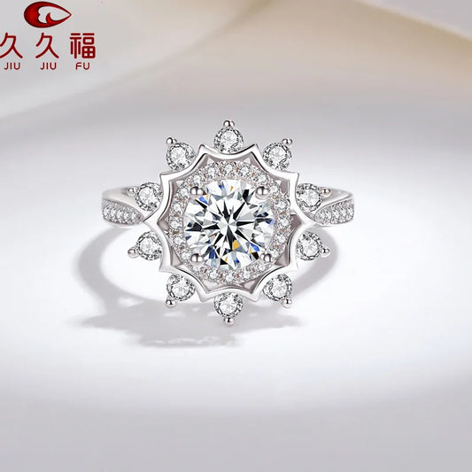 Fashion Luxury Inlay Sunflower Ring for Women, PT950 Platinum Plus 1 Carat Moissanite, upgrade daily fashion collocation.