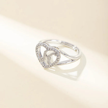White Zircon 26 Letters A-Z Love Heart Open Adjustable Rings For Women Gold Silver Color Wedding Band Jewelry Mother's Day Gifts