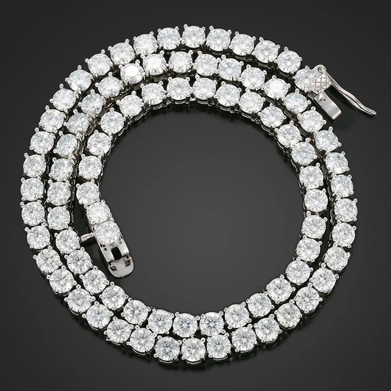 [Tennis Chain] Luxe Unisex Moissanite Tennis Necklace Original 925 Sterling Silver Trendy Hip Hop Tennis Bracelets For Men Women