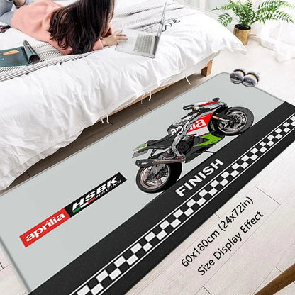 VIKAMA Motorcycle Racing Rug - Non-Slip Floor Mat for Entrance, Anti-Skid Bedside Carpet with Bike Print Home Decor