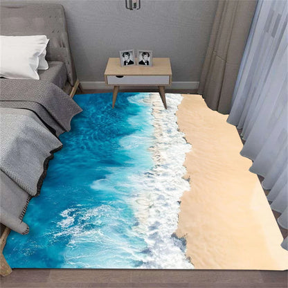 Crystal Velvet Carpet Summer Waves Beach Shell Rug for Living Room Sofa Bedroom Kitchen Hallway Decor