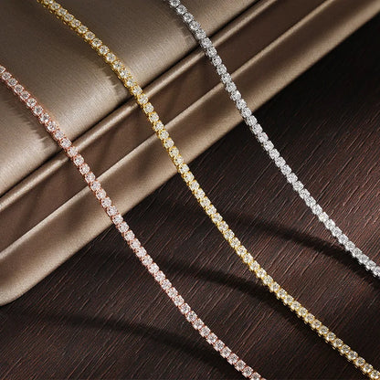 KNOBSPIN 2mm Moissanite Tennis Necklaces for Women Solid s925 Silver Adjustable Choker Chain Wedding Diamond Rhinestone Necklace