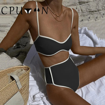 CPUTAN Black Sexy 2024 Push Up Bikini Set Two Piece Swimwear High Waist Biquini Swimsuit Summer Brazilian Bathing Suit Beachwear