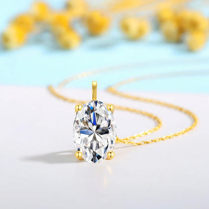 14K Yellow Gold Moissanite Diamond Necklace for Women Marriage Pendant Couple Engagement Oval Cut 1ct/2ct/3ct with Certificate