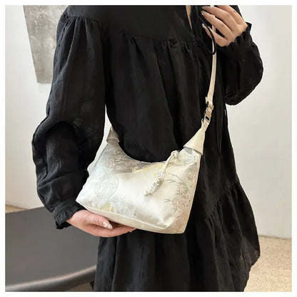 Fashion Luxury Women Embroidery Shoulder Bag Nylon Pearl Pendant Bucket Bag Versatile Handbag Retro Women Crossbody Bags сумка