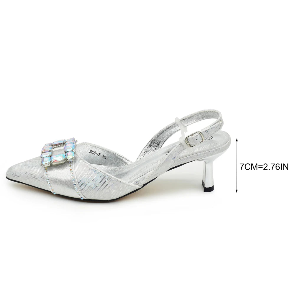 New Italian Shoes and Bags Matching Set 2026 Elegant Woman Heeled Shoes for Wedding Pointed Toe Rhinestone Heeled Pumps