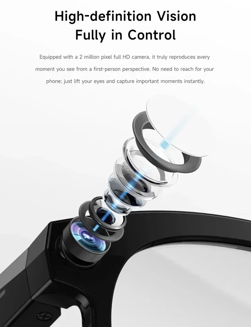 Lenovo Smart AI Glasses 800W Pixels HD Color Changing Chat Translate Camera Bluetooth Call Voice Assistant Music Control Glasses