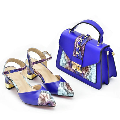 New Design Italian Shoe and Bag Set for Party In Women Ladies Shoes and Sandals Snake Print Heels Wedding Shoes for Women Bride
